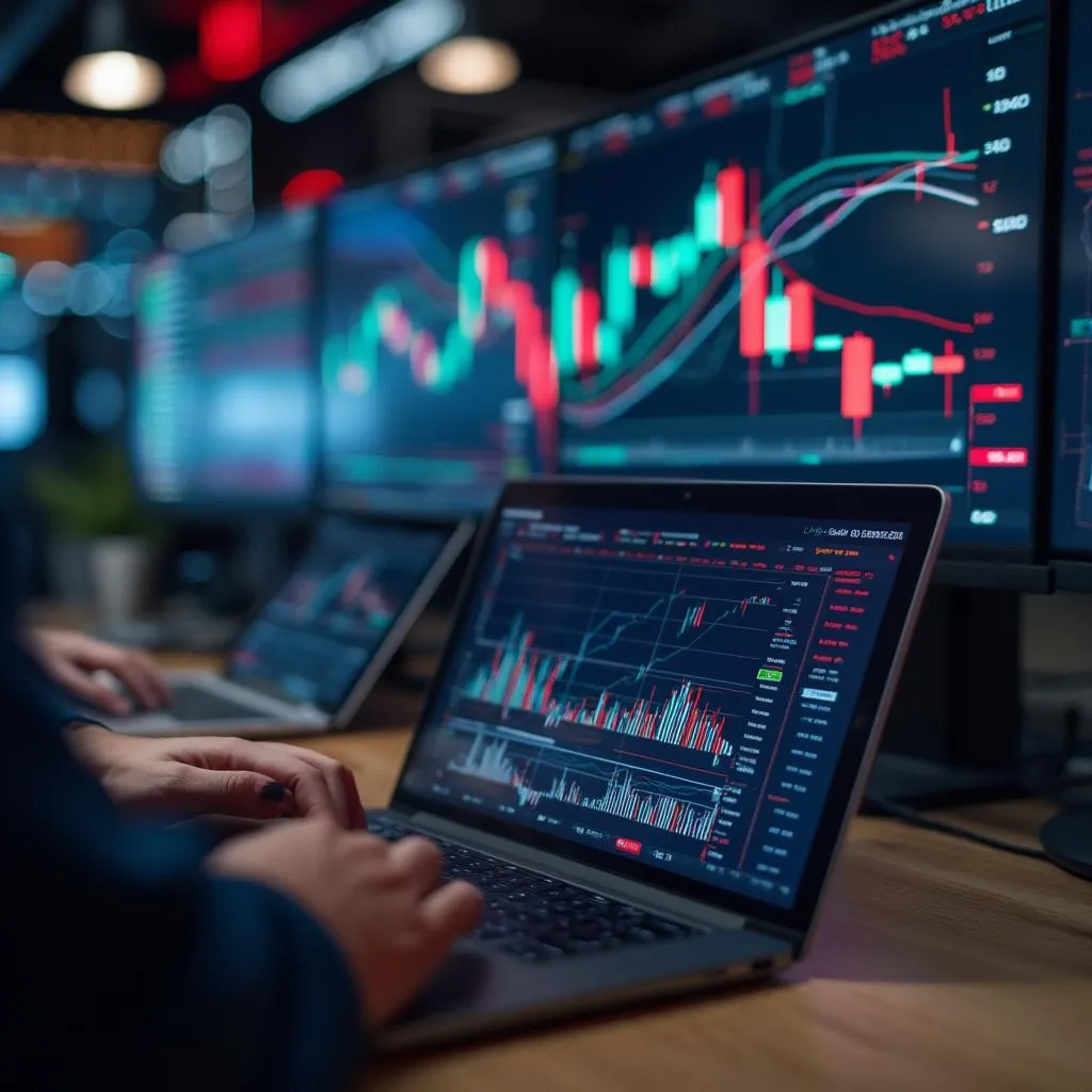Sesión de estrategia con gráficos de mercado