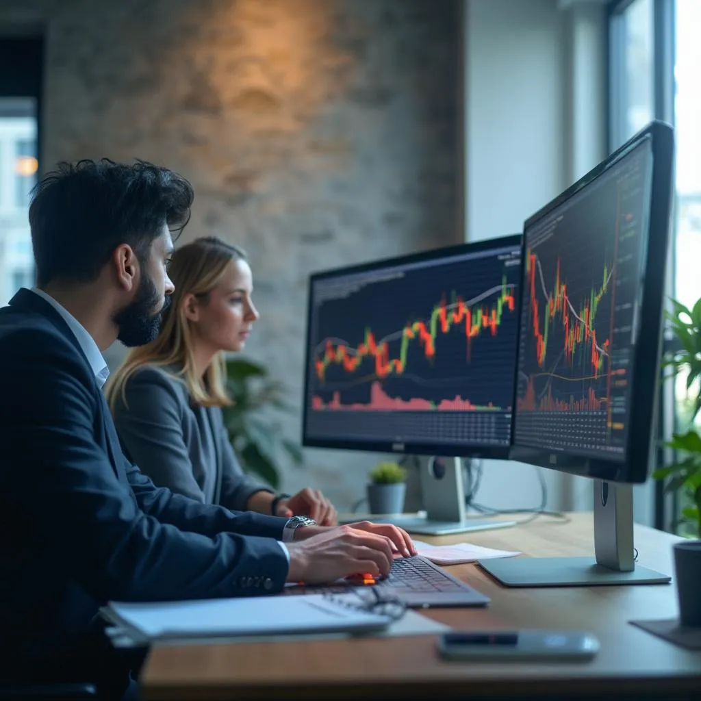 Equipo financiero analizando gráficos en oficinas de Buenos Aires